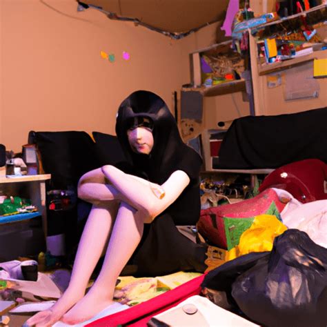 Hikikomori Girl Sitting Alone In Messy Bedroom · Creative Fabrica