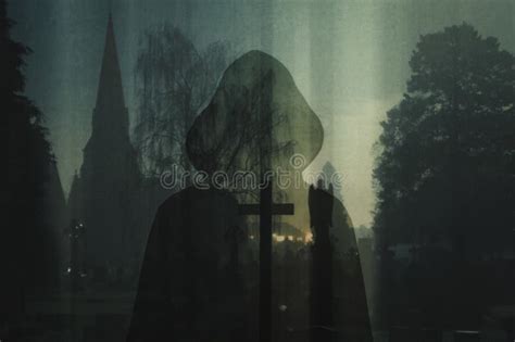 A Spooky Double Of Exposure Of A Mysterious Silhouette Of A Hooded