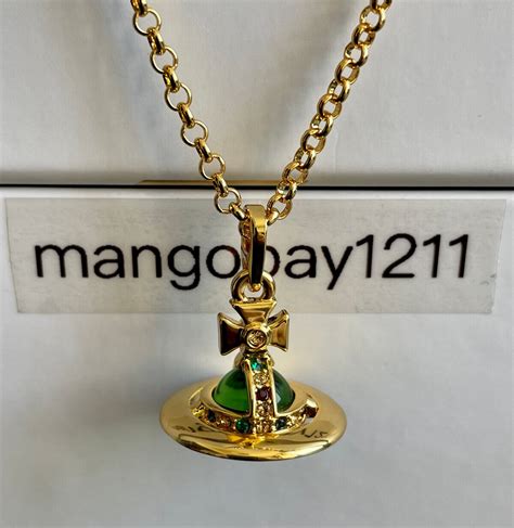 Vivienne Westwood Gold Green D Tiny Orb Pendant Neck Gem