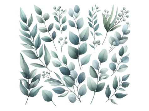 Watercolor Eucalyptus Leaves By dianaxstoyanova | TheHungryJPEG