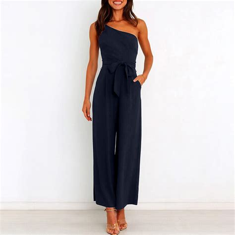 Sexy Damen Ärmellos Einteiler Jumpsuit Schulterfrei Overall Weites Bein