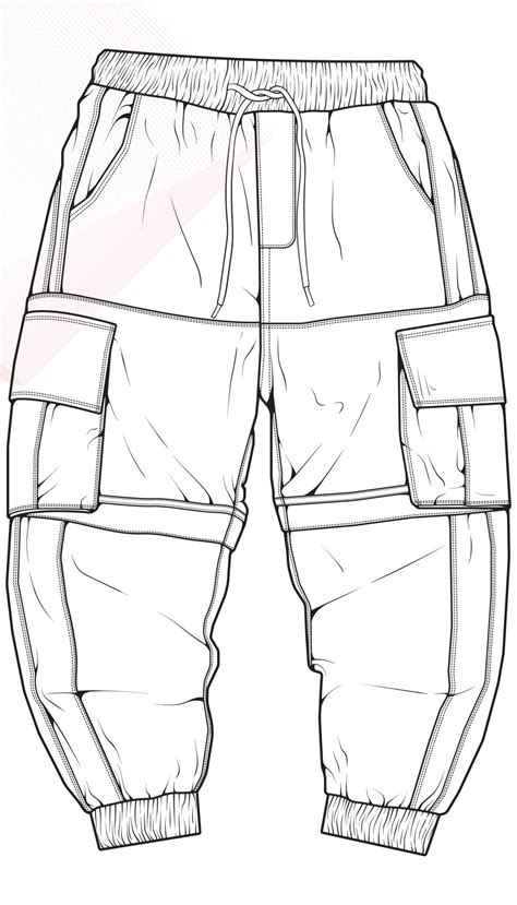 Men Cargo Pants Outline Vector Template Men Cargo Pants In A Sketch