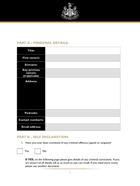 Fillable Online Self Declaration Form For Applicants Newcastle