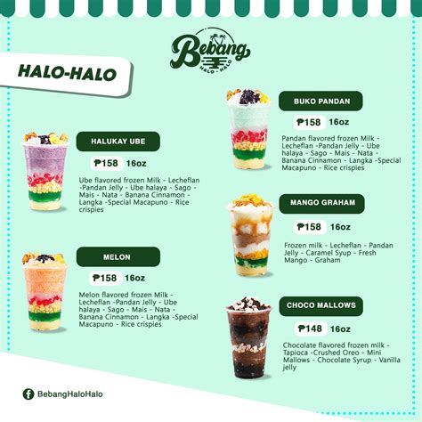 Bebang S Halo Halo Menu Philippines Philippine Menus