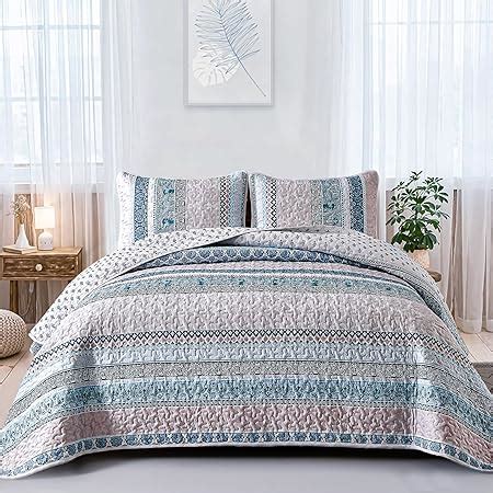 Wongs Bedding Boho Quilt Set Queen Size Light Blue Bohemian Pieces