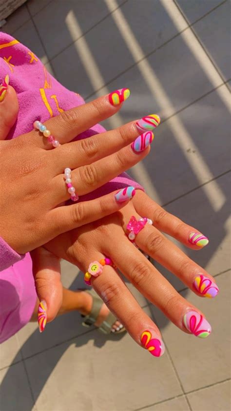 Colorful 70s Nails Hippie Nails Subtle Nails Retro Nails