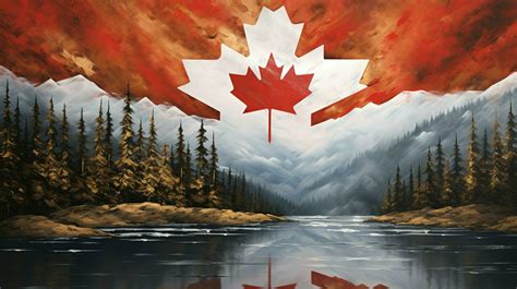 Majestic Mountain Range Tranquil Scene Canadian Flag 32942953 Stock