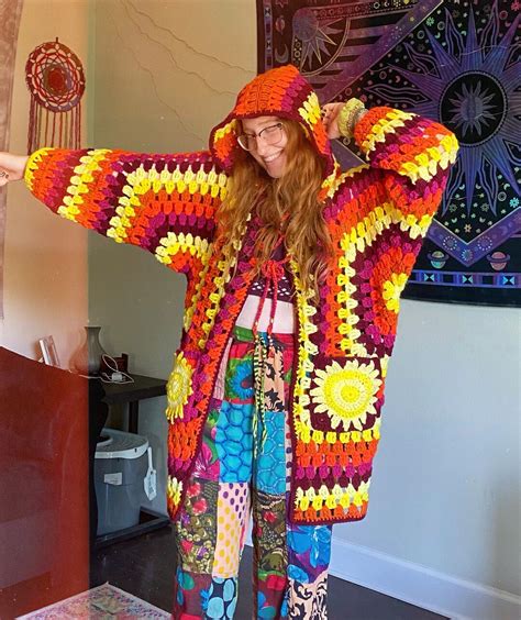 Custom Sunset Crochet Hooded Cardigan Etsy