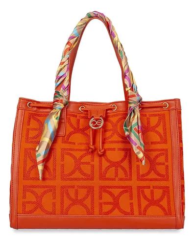 Bolsa Tote Para Mujer Cloe Dise O Bordado Monograma Color Naranja