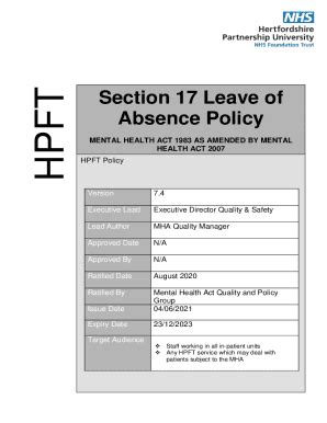 Fillable Online Section Leave Of Absence Under The Mental Health