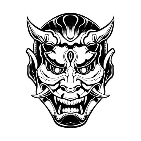 Premium Vector Japanese Oni Mask Line Art Illustration