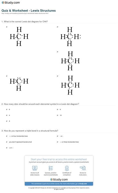 Chemistry Worksheet Lewis Dot Structures