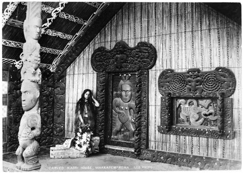 Maori Meeting House Te Rauru At Whakarewarewa And Young Maori Woman By