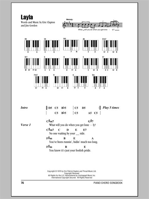 Layla By Eric Clapton Sheet Music For Piano Chordslyrics At Sheet