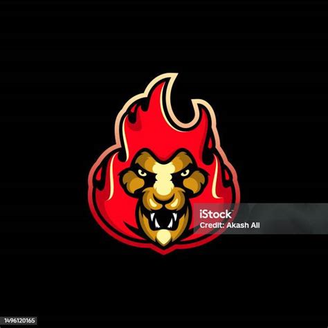 Lion Head With Burning Hair Fire King Mascot Logo Design Vector