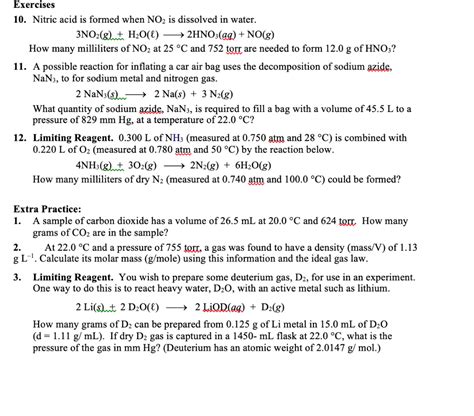 Solved Exercises 10 Nitric Acid Is Formed When No2 Is