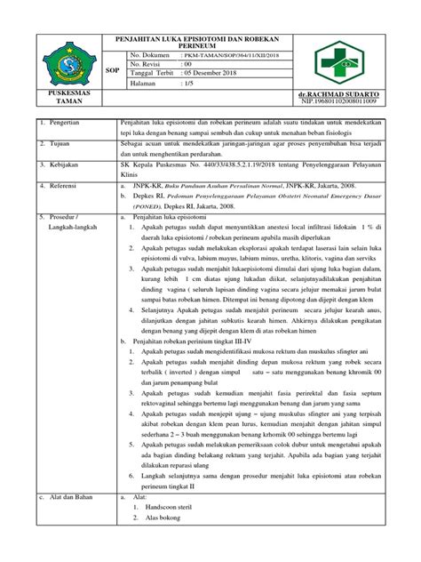 Sop Penjahitan Luka Episiotomi Dan Robekan Perineum Pdf