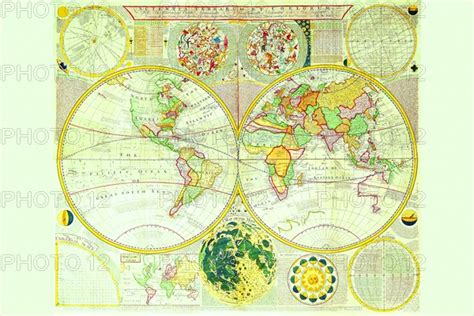 Stereographic Map Of The Earth And The Moon 1780 Photo12 Universal