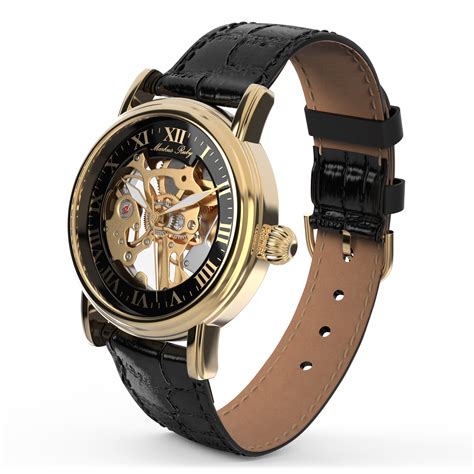 Skeleton Mechanical Black Leather Black Dial Gold Edition – Markus Ruby ...