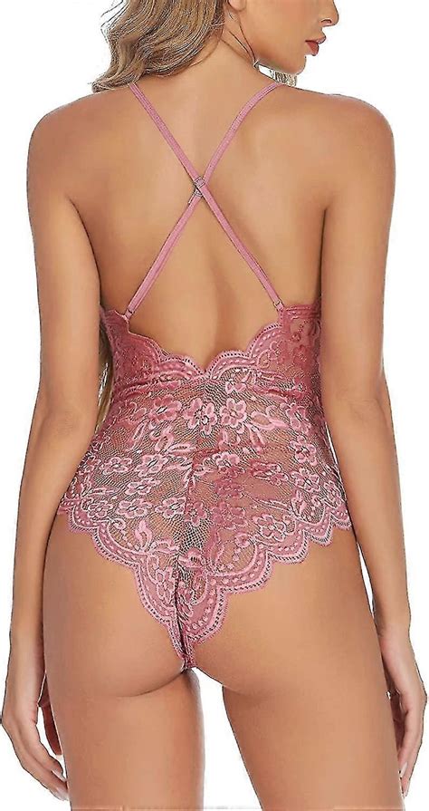 Women One Piece Lingerie Deep V Teddy Sexy Lace Bodysuit Fruugo Au