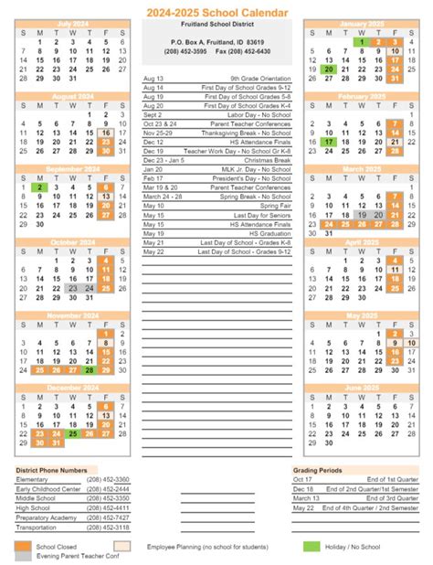 2024-2025 Calendar | Fruitland School District #373