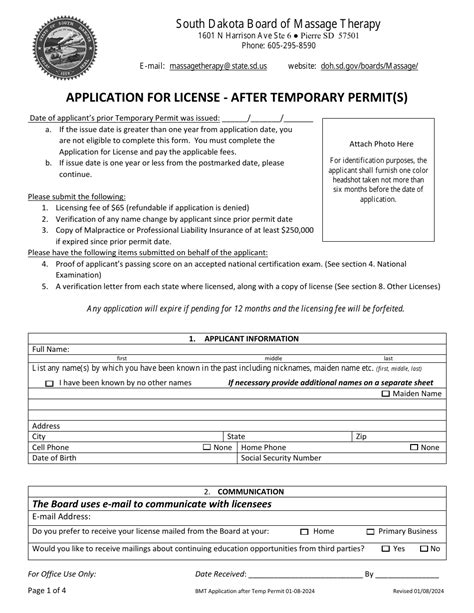 South Dakota Application For License After Temporary Permit S