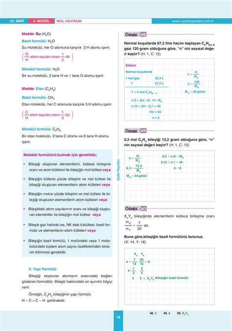TYT AYT Kimya 10 Sınıf Ders İşleyiş Modülleri Modül 2 Mol Kavramı