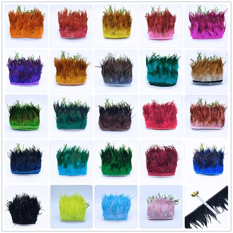 49 Colors Wholesale 10m Rooster Feather Trims Hackle Feather Fringe 10