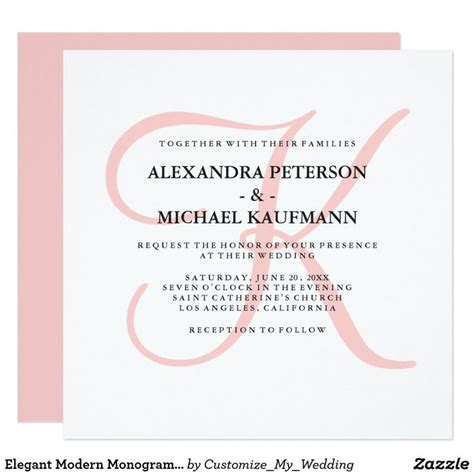 Elegant Modern Monogram In Pink Wedding Invitation Pink Wedding