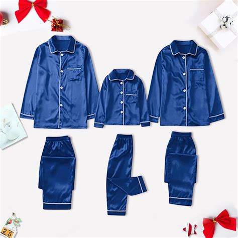 Bxsruta 2 Piece Pajamas Set Satin Christmas Pajamas for Family Solid