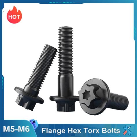 Grade 12 9 Black Flange Hex Torx Head Screws Six Lobe Truss Head Bolts