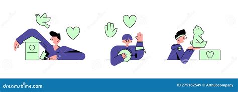 Set of Different Young Cartoon Characters Volunteering Stock Vector ...