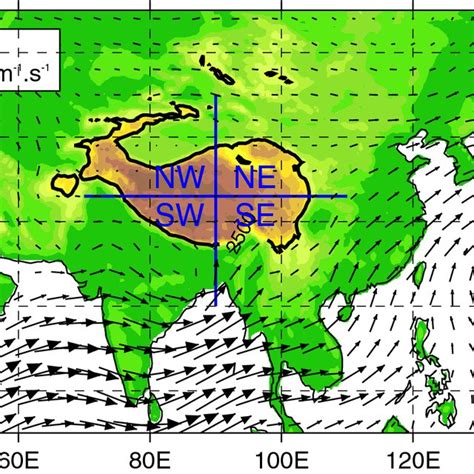 The topographical distribution (color shaded) with domains and ... 