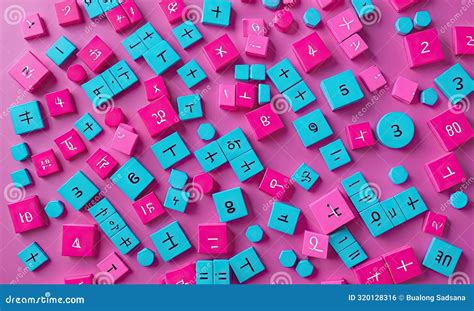 pink  blue surface   math symbols  numbers   stock