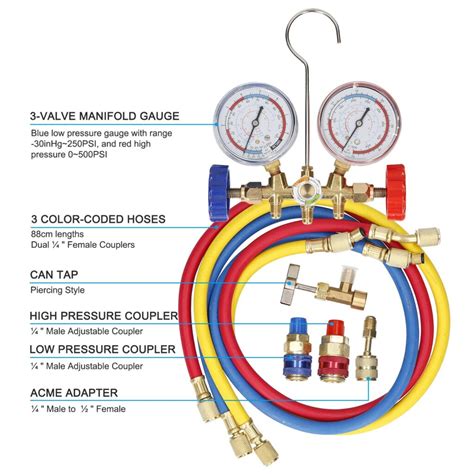 Way Ac Manifold Gauge Set With Hoses Couplers Adapter Refrigerant