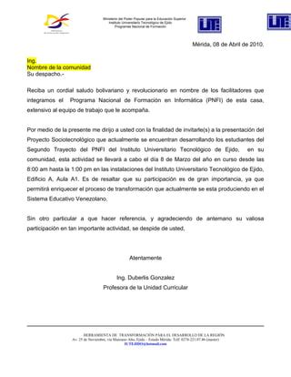 Carta Invitacion A La Comunidad PDF