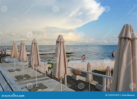 Sochi Russia 14 July 2018 Evening View Of The Beach And The Sea