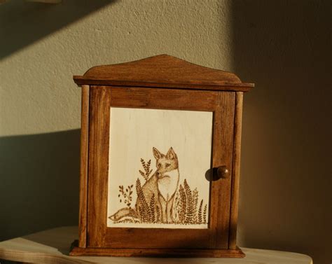 Wooden Key Box, Wooden Key Organizer, Rustic Key Box, Key Hanger, Fox Box, Pyrography Box, Wall ...