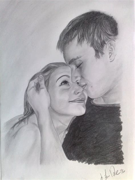 Zweisamkeit - Portrait, Liebe, Bleistiftzeichnung, Zärtlichkeit von