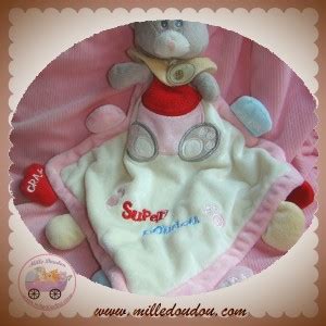 BABYNAT BABY NAT SUPER SOS DOUDOU CHAT OURS GRIS PLAT MOUCHOIR ROSE ECRU