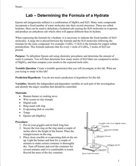 Answer specific. Name: Lab - Determining the Formula of a Hydrate... | Course Hero