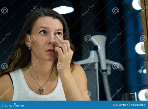 Brunette Women Doing Make Up In Dressing Room Stock Image Image Of