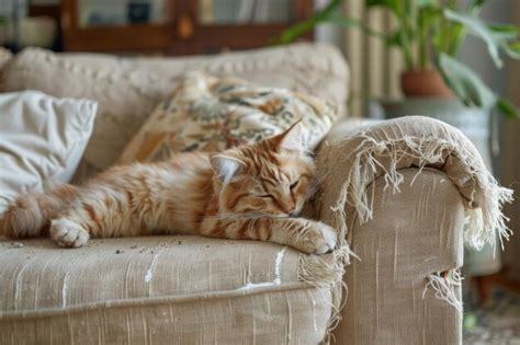 Premium Photo | Cute cat scratching sofa in room