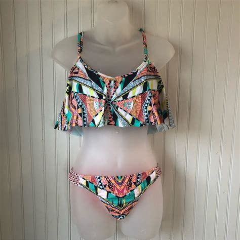 Jessica Simpson Swim Jessica Simpson Swimsuit Bikini Pc Multi Flounce Bandeau Size Medium