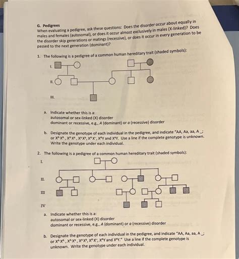 Solved G Pedigrees When Evaluating A Pedigree Ask These Chegg