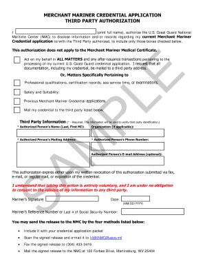 Fillable Online Uscg Mmc Application Rd Party Authorization Fax Email