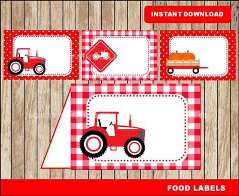 Tractor food labels printable Red Tractor tent cards Farm | Etsy