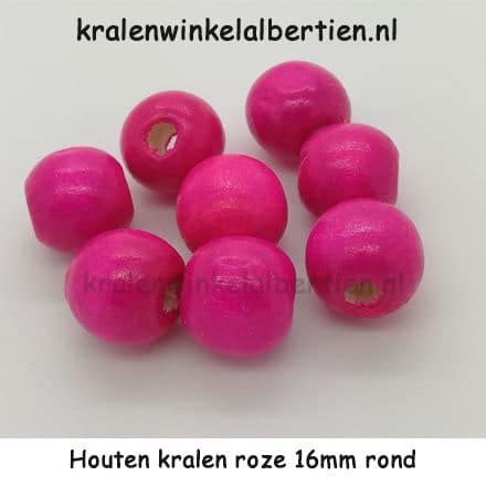 Houten Kraal 16mm Roze 8 Stuks Kralenwinkel Albertien