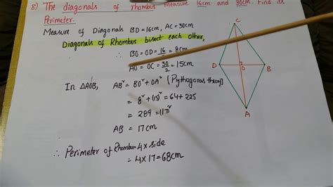 Ncert Q8 Exercise 6 5 The Diagonals Of A Rhombus Measures 16cm And 30cm