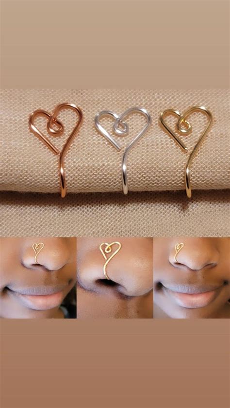 Four Different Types Of Nose Piercings With Hearts On Each Side And One